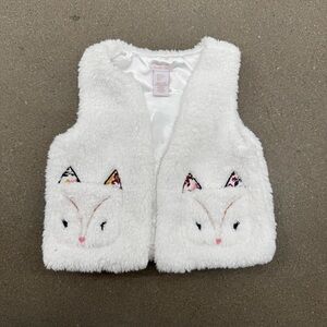 Shabby Chic White Plush Vest with Embroidered Details Size 7/8